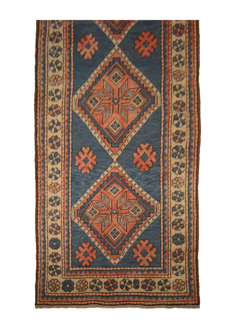 Oriental Rug Turkish Handmade Runner Tribal 2'10"x14'5" (3x14) Blue Red Geometric Design #A10239