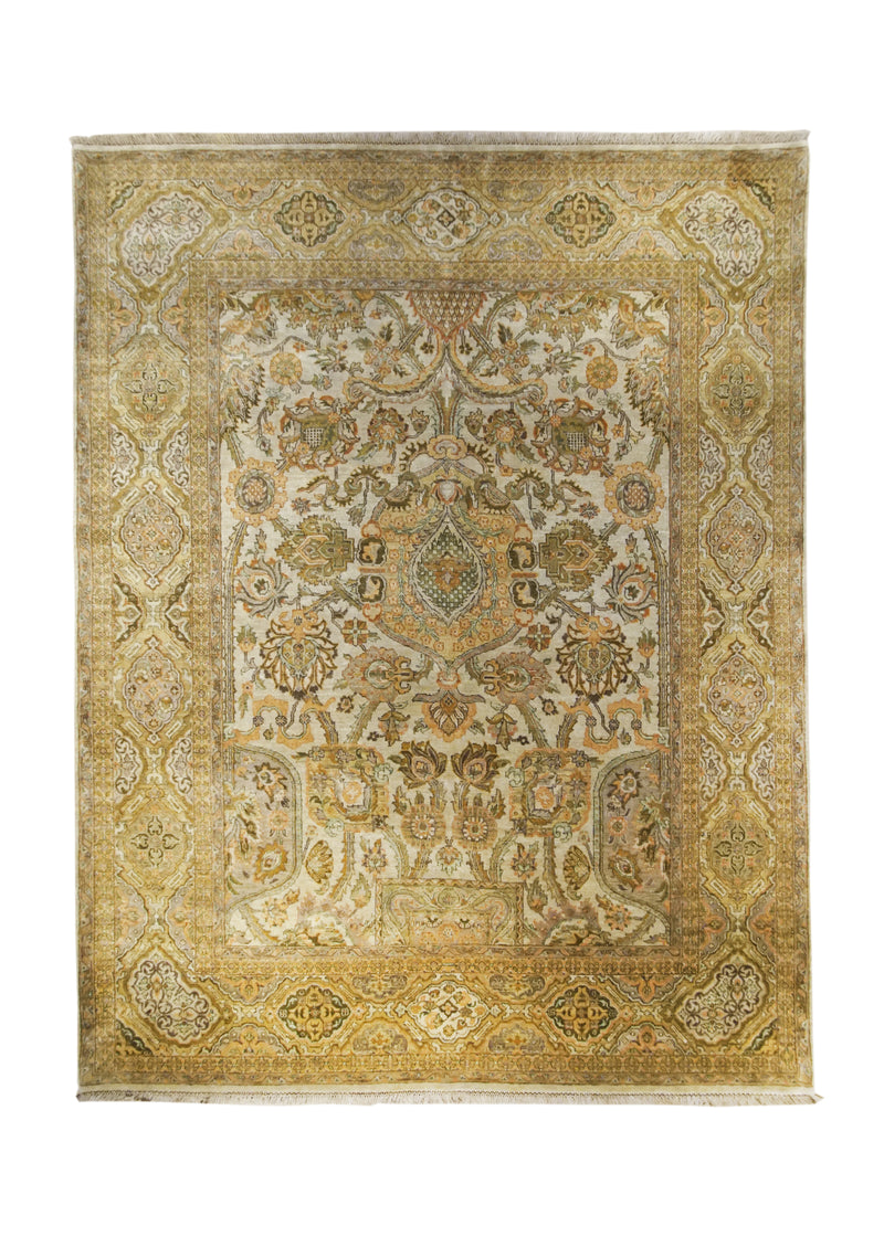 Oriental Rug Indian Handmade Area Transitional 8'0"x10'2" (8x10) Yellow/Gold Green Tea Washed Floral Design #A10860