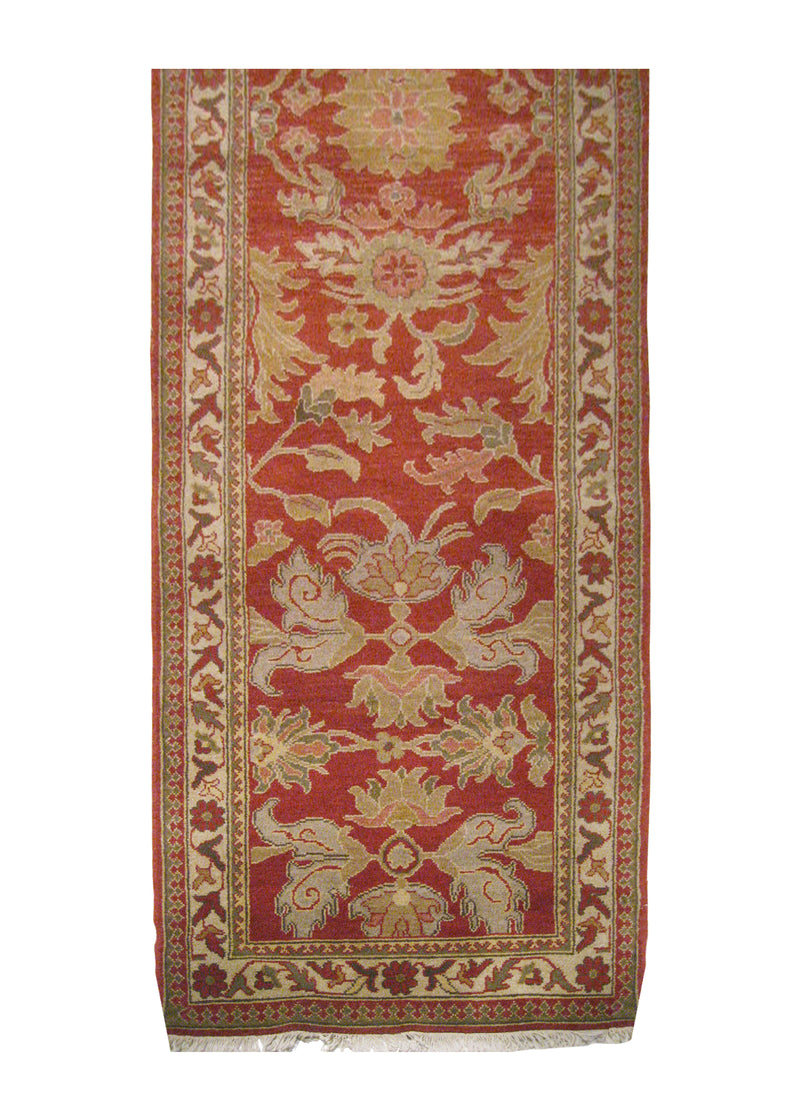 Oriental Rug Chinese Handmade Runner Transitional 3'0"x12'0" (3x12) Red Floral Design #A12422