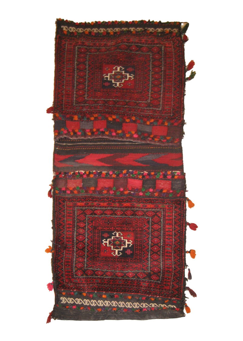 Oriental Rug Turkmen Handmade Saddle Tribal 2'0"x4'6" (2x5) Red Baloch Geometric Design #A13160