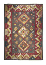 Oriental Rug Turkish Handmade Area Tribal 6'0"x9'4" (6x9) Brown Red Yellow/Gold Kilim Geometric Design #A13866