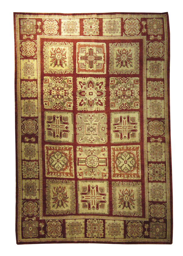 Persian Rug Bijar Handmade Area Traditional 7'2"x10'8" (7x11) Red Whites/Beige Geometric Design #A23854