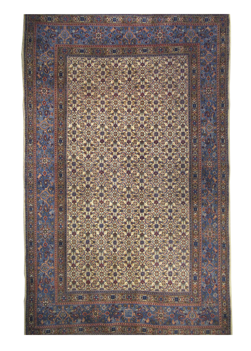 Persian Rug Moud Handmade Area Traditional 5'11"x9'6" (6x10) Whites/Beige Blue Mahi Fish Design #A27588