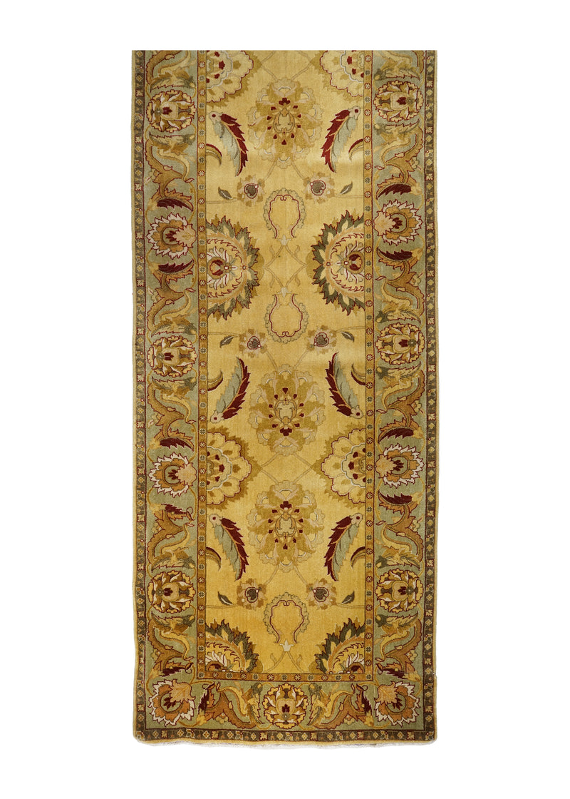 Oriental Rug Indian Handmade Runner Traditional 3'5"x32'6" (3x33) Yellow/Gold Green Floral Design #A27768