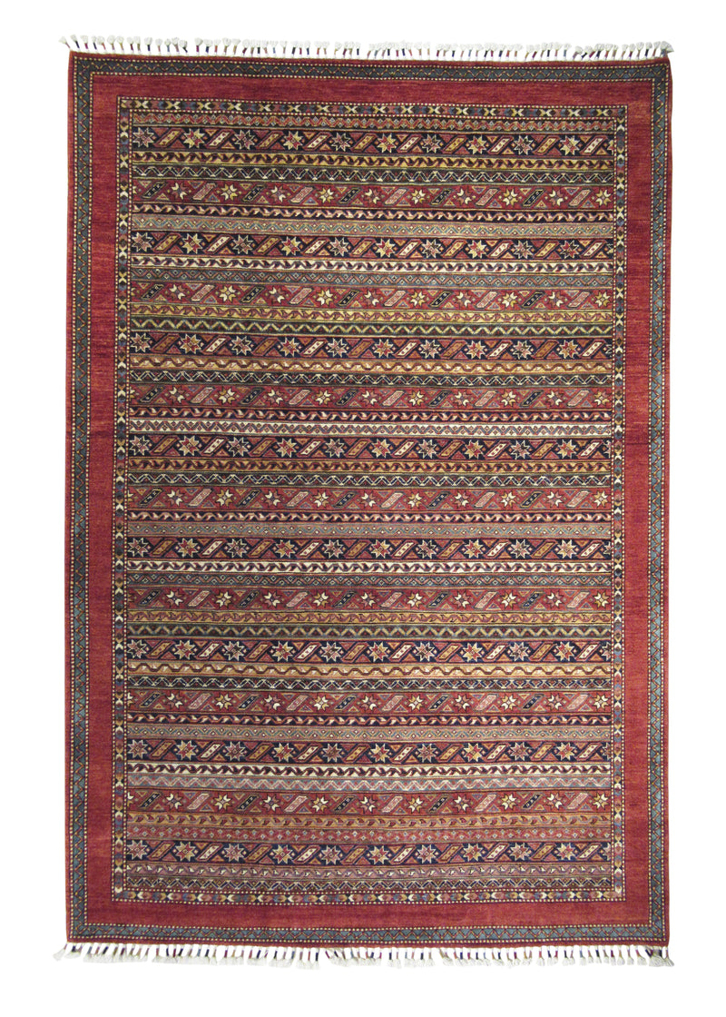 Oriental Rug Pakistani Handmade Area Tribal 6'1"x8'11" (6x9) Multi-color Red Shawl Geometric Design #A27827