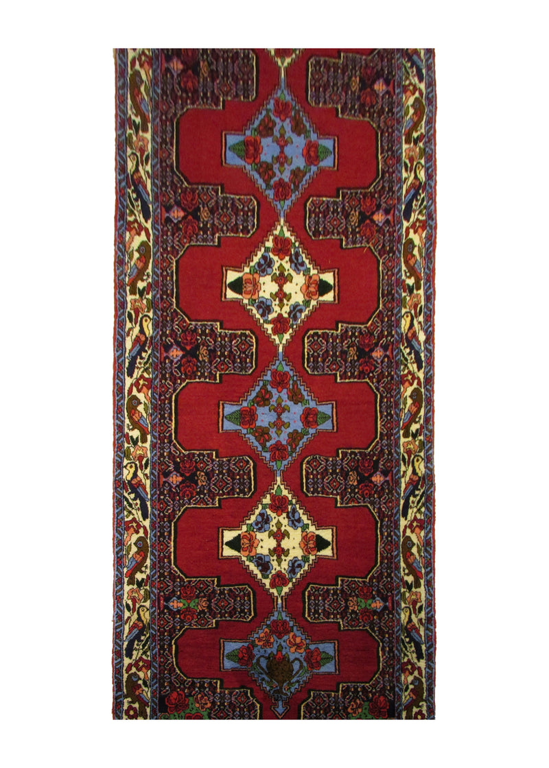 Persian Rug Bijar Handmade Runner Traditional 3'0"x13'0" (3x13) Red Blue Floral Design #A28659