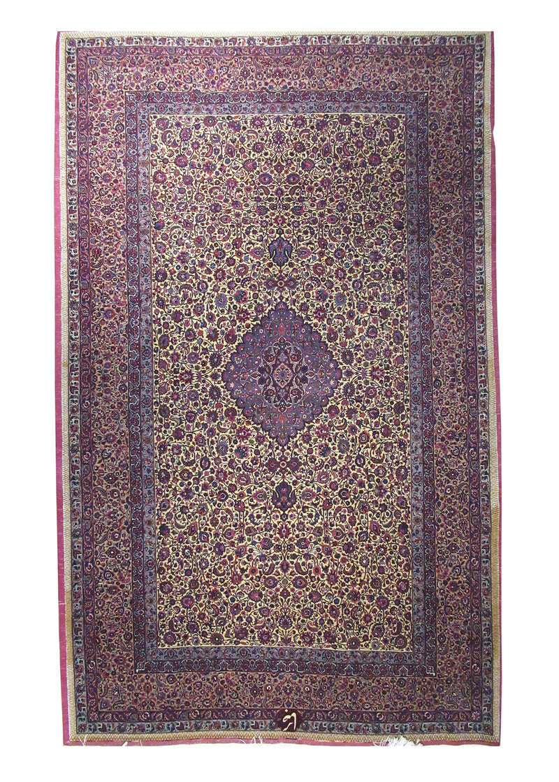 Persian Rug Mashhad Handmade Area Traditional Antique 6'6"x10'8" (7x11) Whites/Beige Purple Pink Floral Design #A29083