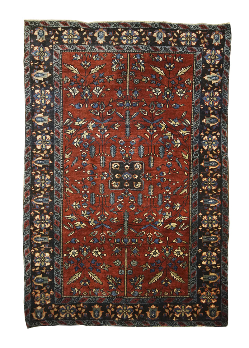 Persian Rug Sarouk Handmade Area Traditional Antique 3'3"x4'10" (3x5) Red Blue Floral Design #A29214