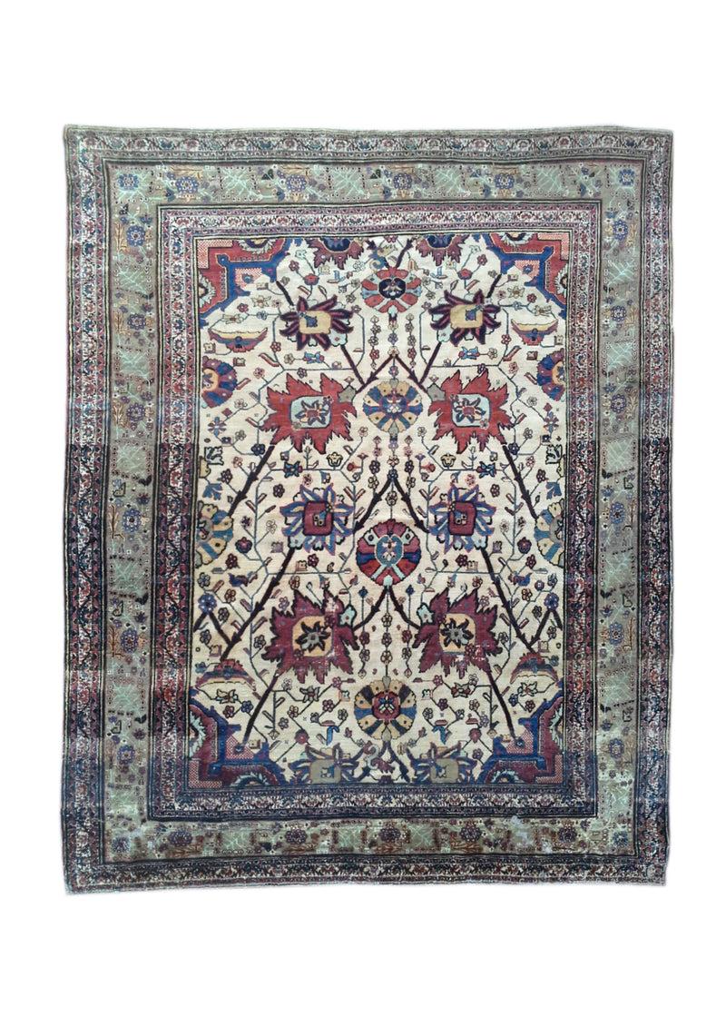 Persian Rug Heriz Handmade Area Tribal Antique 5'0"x6'6" (5x7) Whites/Beige Geometric Design #A29226