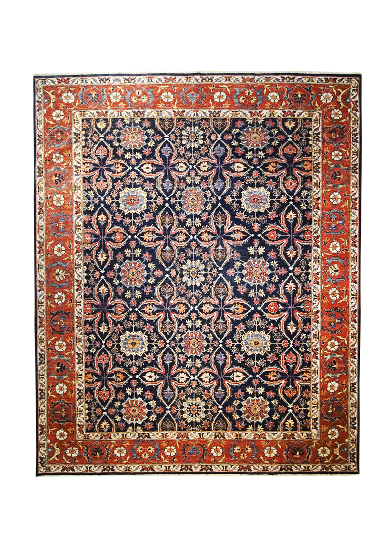 Oriental Rug Pakistani Handmade Area Transitional Tribal 7'11"x9'9" (8x10) Blue Red Faryab Floral Design #A29412