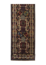 Oriental Rug Pakistani Handmade Runner Transitional Tribal 3'0"x9'10" (3x10) Brown Whites/Beige Red Kazak Geometric Design #A30213