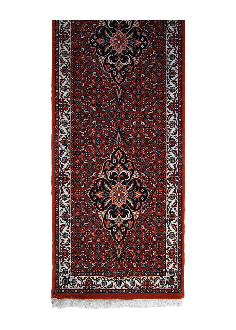 Persian Rug Bijar Handmade Runner Traditional 2'0"x9'3" (2x9) Red Geometric Herati Design #A30784