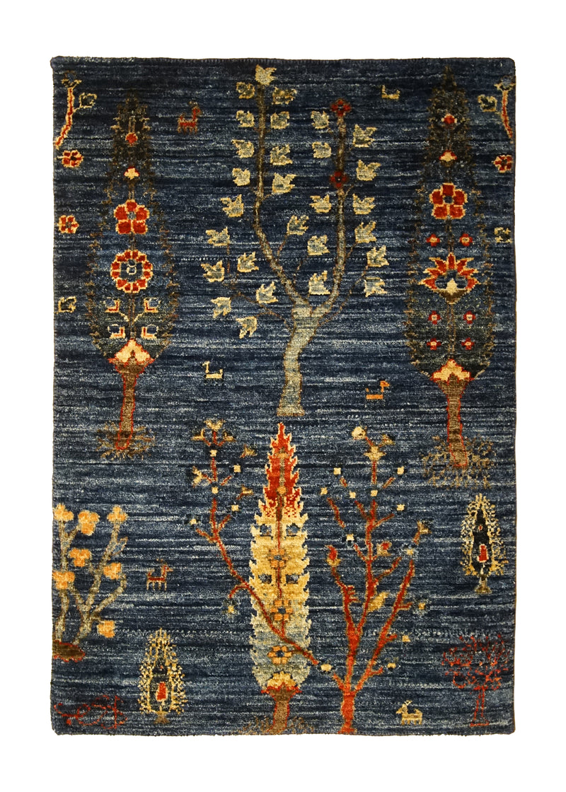 Oriental Rug Pakistani Handmade Area Transitional Tribal 2'0"x2'11" (2x3) Blue Tree of Life Lori Gabbeh Design #A30922