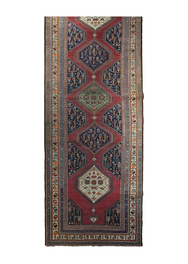 Caucasian Rug Shirvan Handmade Runner Tribal Antique 4'2"x13'4" (4x13) Red Blue Geometric Design #A30964