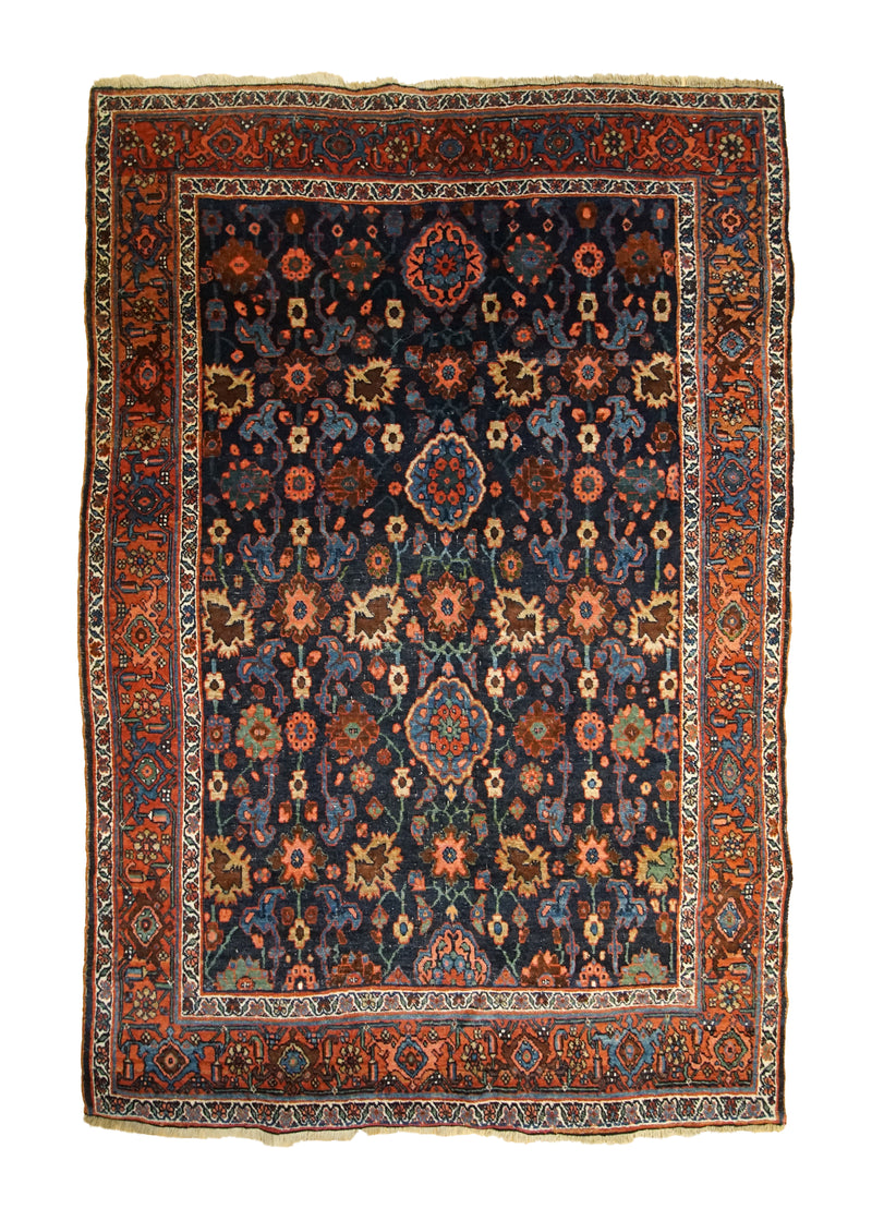 Persian Rug Bijar Handmade Area Traditional Antique 4'8"x6'9" (5x7) Blue Red Floral Design #A32800