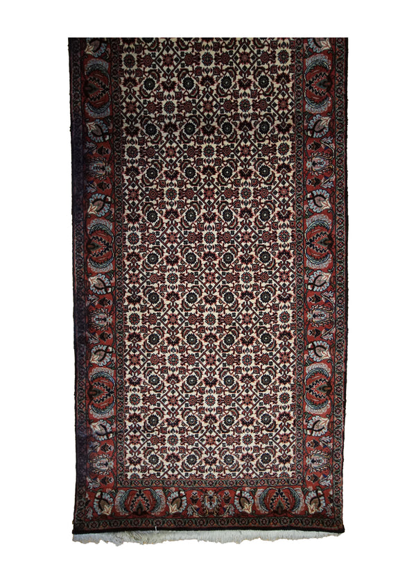 Persian Rug Bijar Handmade Runner Traditional 2'6"x9'9" (3x10) Whites/Beige Red Geometric Herati Design #A33304