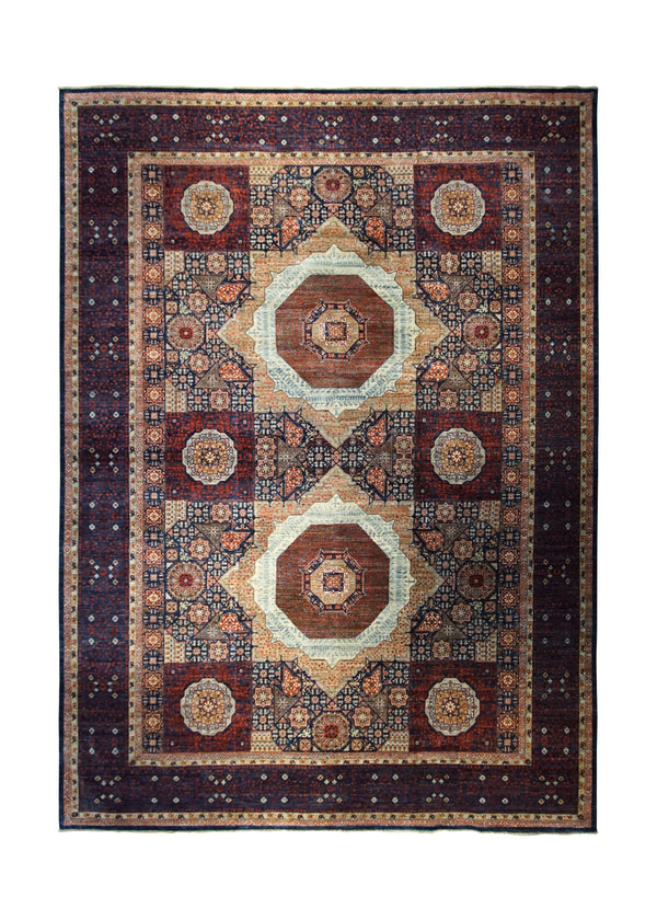 Oriental Rug Pakistani Handmade Area Transitional Tribal 10'2"x13'10" (10x14) Blue Red Mamluk Geometric Nooristan Design #A33808