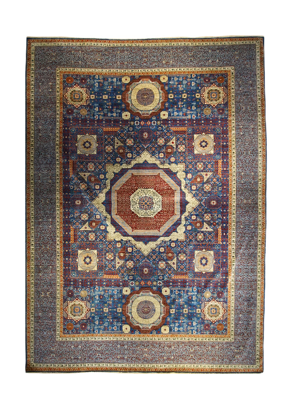 Oriental Rug Pakistani Handmade Area Transitional Tribal 9'11"x13'8" (10x14) Blue Mamluk Geometric Nooristan Design #A33809