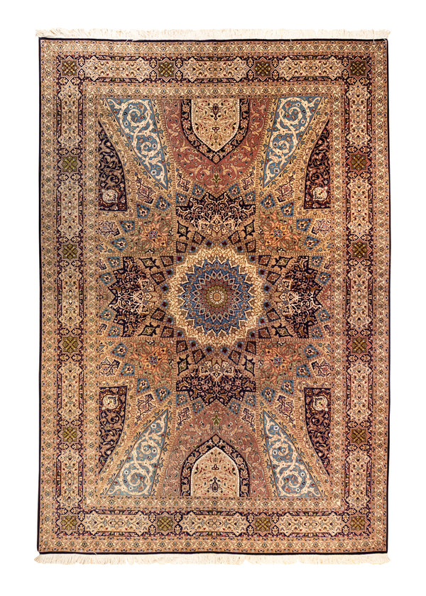 Persian Rug Tabriz Handmade Area Traditional 6'7"x9'10" (7x10) Whites/Beige Blue Gonbad Dome Design #A33868