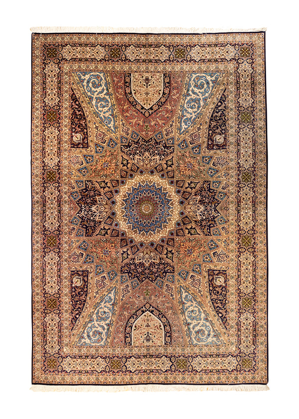 Persian Rug Tabriz Handmade Area Traditional 6'7"x10'1" (7x10) Whites/Beige Blue Gonbad Dome Design #A33869