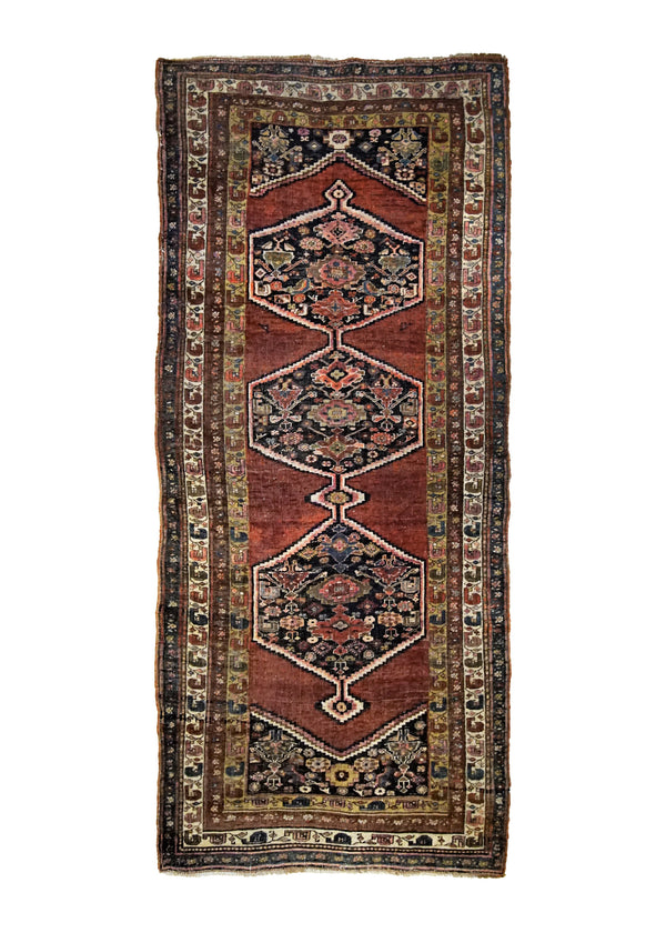 Persian Rug Bijar Handmade Runner Antique Traditional 4'2"x9'5" (4x9) Red Geometric Design #A34614