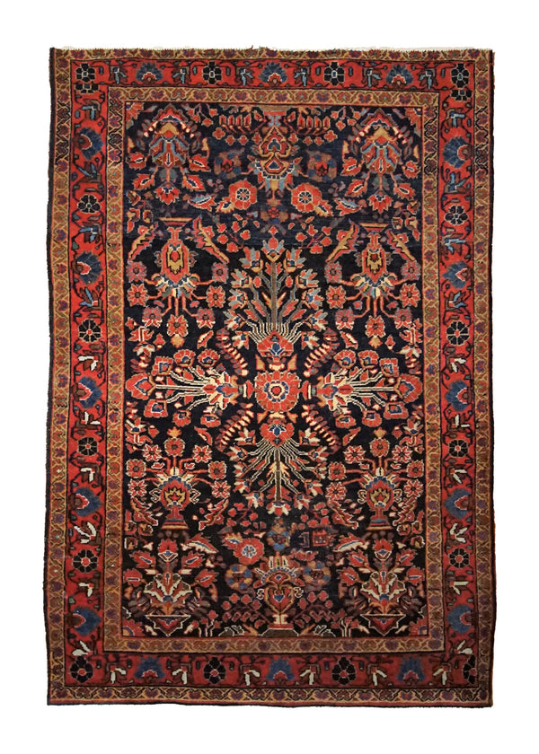 Persian Rug Sarouk Handmade Area Antique Traditional 3'5"x5'1" (3x5) Blue Red Floral Design #A34644