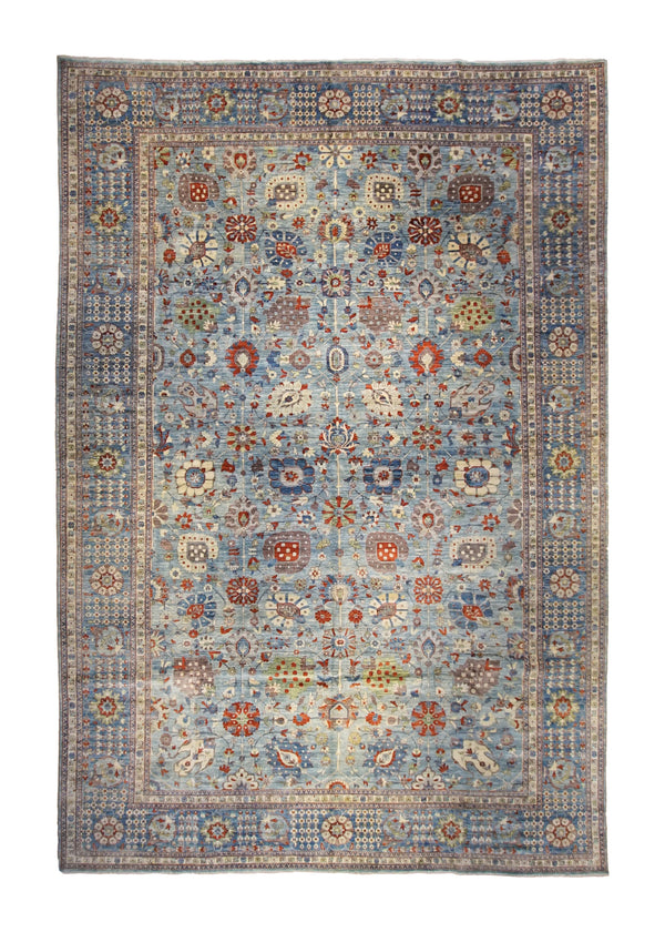 Oriental Rug Pakistani Handmade Area Traditional Transitional 12'0"x18'3" (12x18) Blue Floral Nooristan Design #A34947