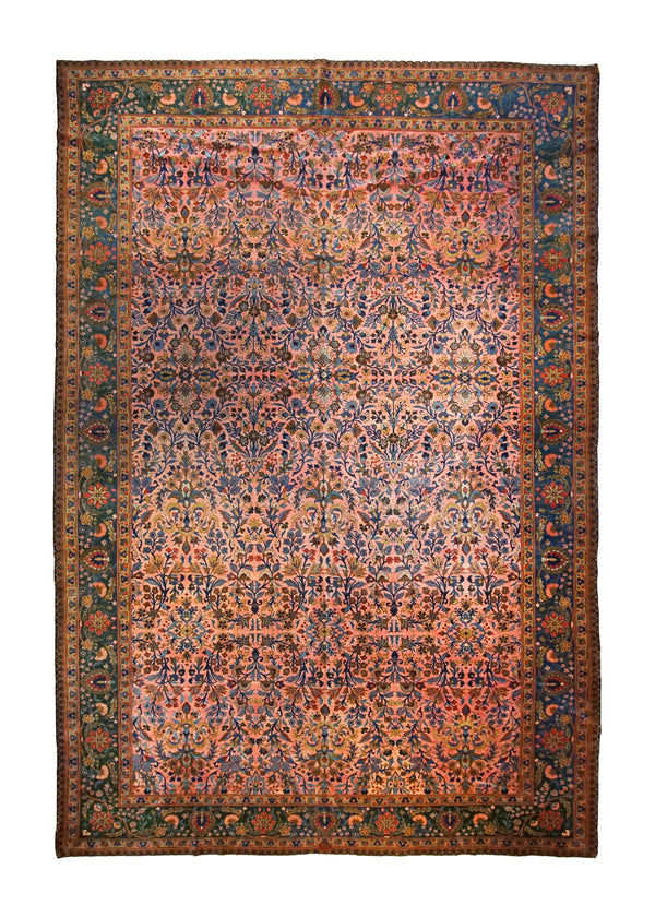 Persian Rug Sarouk Handmade Area Antique Traditional 10'0"x15'2" (10x15) Red Blue Floral Design #A35010