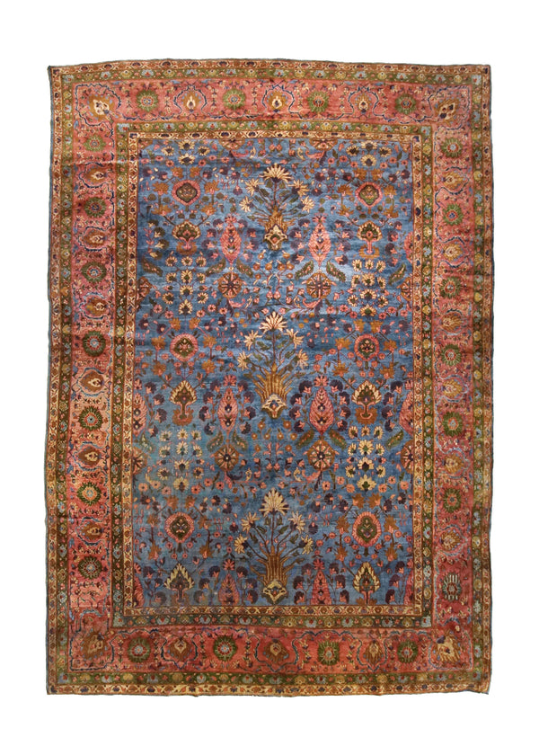 Persian Rug Sarouk Handmade Area Antique Traditional 8'7"x12'1" (9x12) Blue Pink Floral Design #A35016