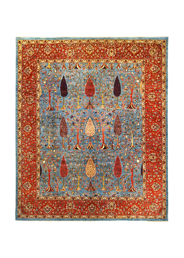 Oriental Rug Pakistani Handmade Area Transitional Tribal 7'11"x9'8" (8x10) Red Blue Tree of Life Nooristan Bakhshayesh Design #A35034