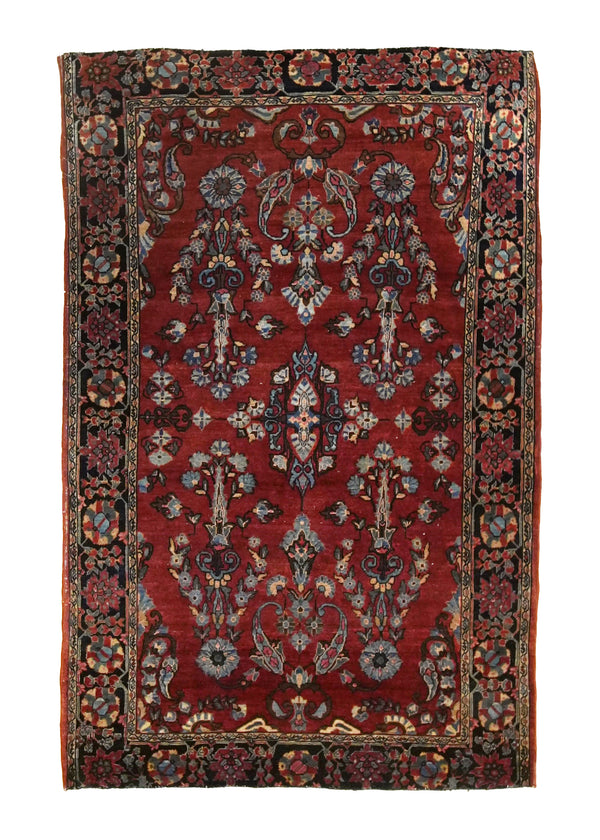 Persian Rug Sarouk Handmade Area Antique Traditional 2'11"x5'0" (3x5) Red Floral Vintage Design #A35126