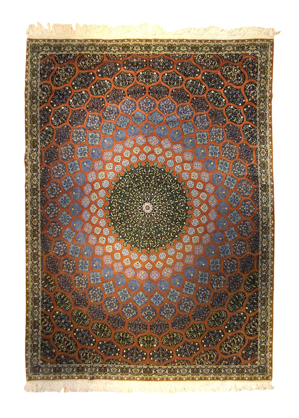 Persian Rug Tabriz Handmade Area Traditional 8'11"x12'4" (9x12) Red Blue Gonbad Dome Design #A35360