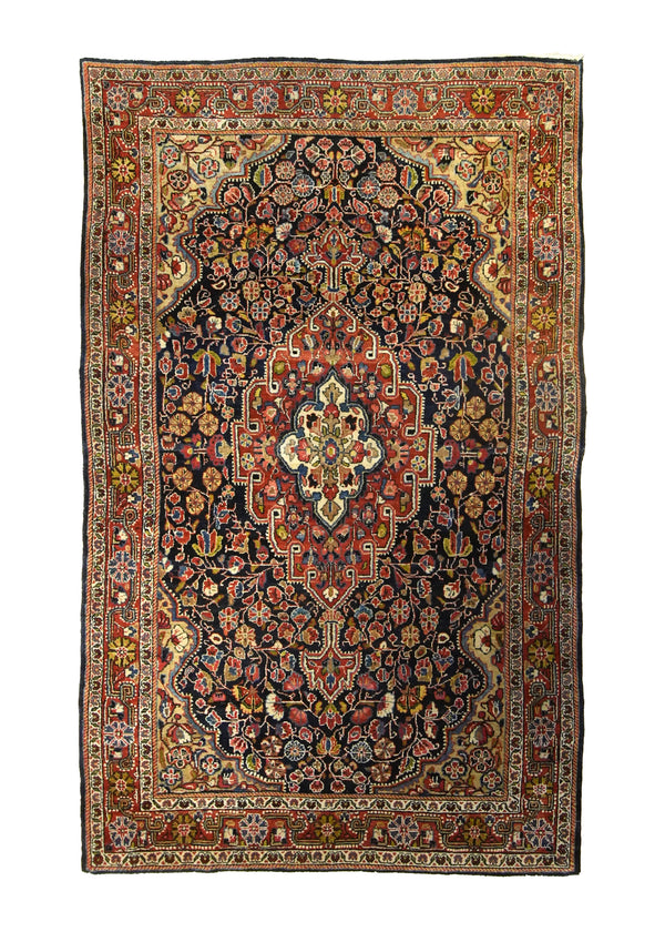 Persian Rug Sarouk Handmade Area Antique Traditional 4'2"x6'8" (4x7) Red Yellow/Gold Floral Design #A35459