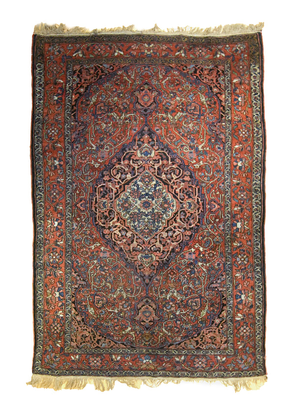 Persian Rug Sarouk Handmade Area Antique Traditional 4'7"x6'10" (5x7) Red Blue Floral Design #A35595