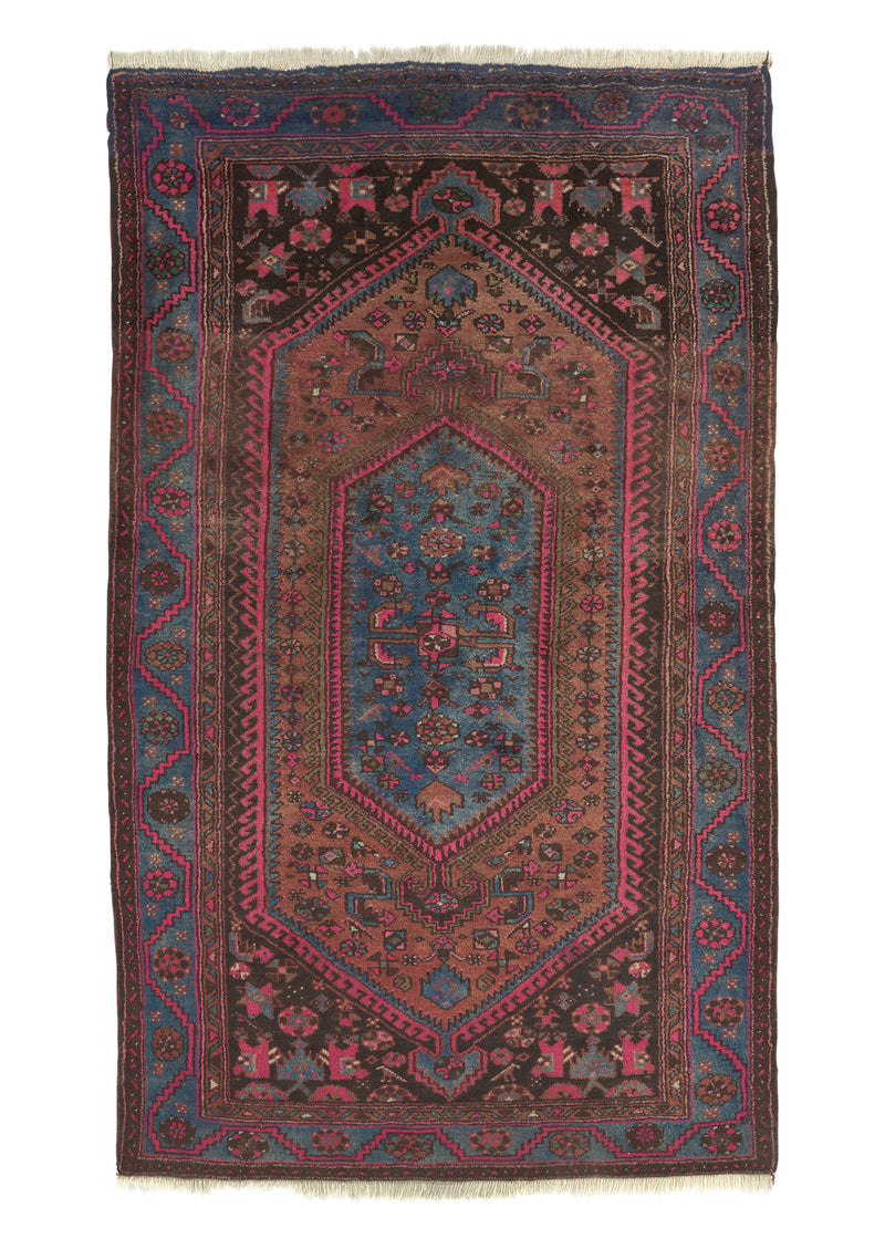 10824 Persian Rug Zanjan Handmade Area Tribal Vintage 4'6'' x 7'3'' -5x7- Pink Blue Geometric Design