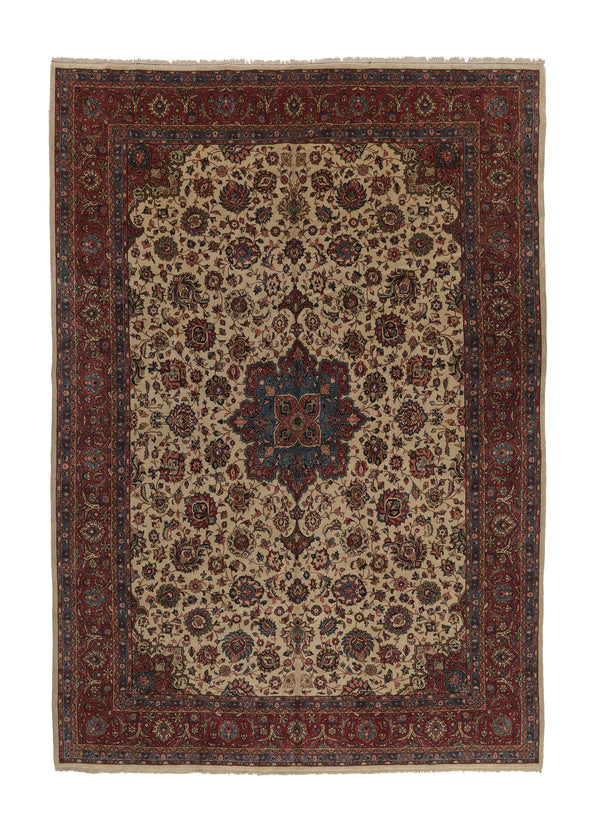 14183 Persian Rug Sarouk Handmade Area Traditional 10'6'' x 14'8'' -11x15- Whites Beige Red Floral Design