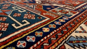 Oriental Rug Turkish Handmade Area Tribal 3'0"x4'0" (3x4) Red Whites/Beige Blue Geometric Design #32352