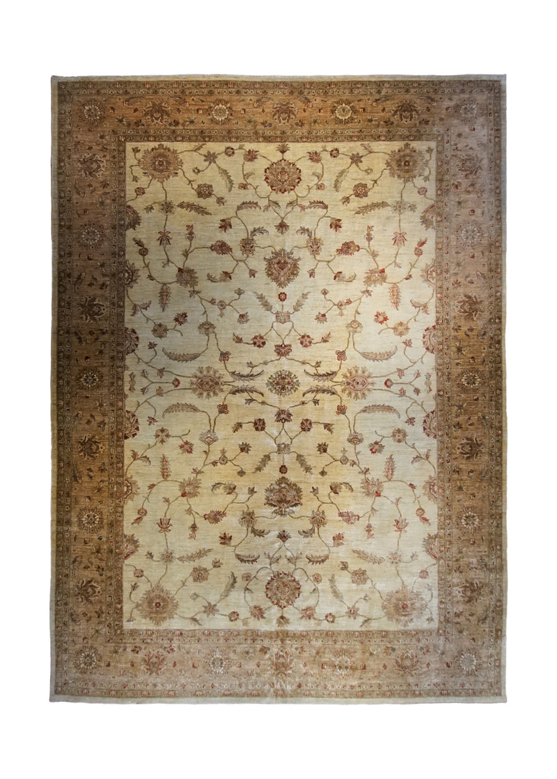 A33979 Oriental Rug Pakistani Handmade Area Transitional 10'0'' x 13'8'' -10x14- Yellow Gold Whites Beige Antique Washed Oushak Floral Design