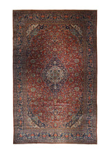 A33650 Persian Rug Ghazvin Handmade Area Traditional Antique 11'0'' x 17'2'' -11x17- Red Blue Toranj Mehrab Floral Design