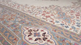 Oriental Rug Indian Handmade Area Traditional 8'3"x11'6" (8x12) Whites/Beige Blue Open Field Floral Design #20195