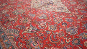 Persian Rug Sarouk Handmade Area Traditional 9'7"x13'0" (10x13) Red Blue Floral Design #30462