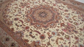 Persian Rug Tabriz Handmade Area Traditional 5'0"x6'10" (5x7) Pink Whites/Beige Naghsh Floral Design #35935