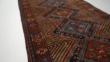 Persian Rug Quchan Handmade Runner Tribal 3'5"x12'2" (3x12) Red Blue Geometric Design #34701