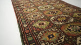 Caucasian Rug Moghan Handmade Runner Antique Tribal 3'3"x10'0" (3x10) Red Green Panel Design #28628