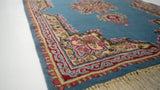 Persian Rug Kerman Handmade Runner Traditional 3'2"x12'10" (3x13) Blue Pink Open Field Floral Design #2396