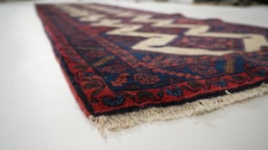 Persian Rug Hamadan Handmade Runner Tribal 3'1"x12'2" (3x12) Red Blue Whites/Beige Open Field Geometric Design #21155