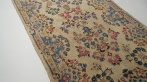 Persian Rug Kerman Handmade Runner Traditional 3'2"x13'9" (3x14) Whites/Beige Pink Animals Floral Design #33347