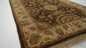 Oriental Rug Indian Handmade Runner Transitional 3'0"x7'0" (3x7) Brown Whites/Beige Jaipur Floral Design #34902