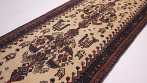 Persian Rug Yalameh Handmade Runner Tribal 2'0"x9'10" (2x10) Whites/Beige Blue Open Field Animals Geometric Design #26562