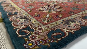 Persian Rug Tabriz Handmade Area Traditional 6'6"x10'0" (7x10) Green Pink Floral Design #35628